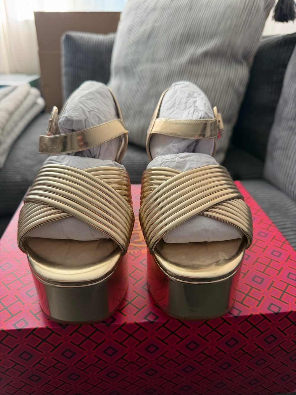 Tory Burch Womens Bombe Cross Strap Platform Sandal 50 mm Spark Size 7.5